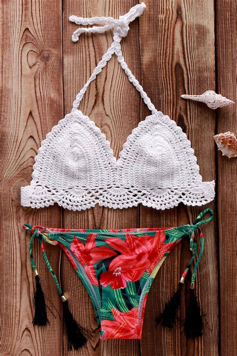 crocheted halter printed bikini set bikinis bikini set printed my xxx hot girl