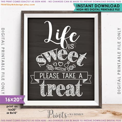 Life Is Sweet Please Take A Treat Sign Sweet Treat Sign Candy Bar