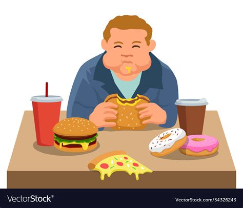 Black Corporate Man Eating Junk Food Cartoon Vector Clipart