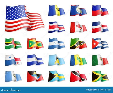 North America Flags Collection Waving Flags Stock Illustration