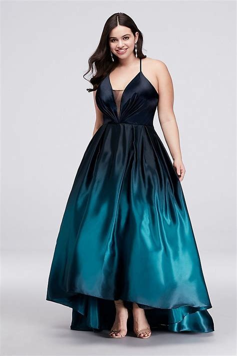 Strappy Satin Ombre High Low Plus Size Ball Gown David S Bridal Plus Size Evening Gown Plus