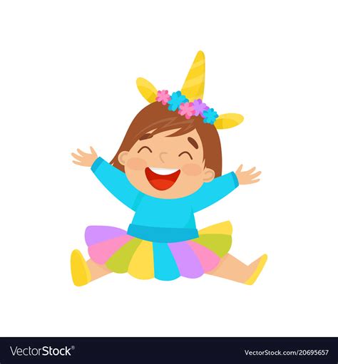 Happy Bagirl In Unicorn Costume Sitting On The Vector Image