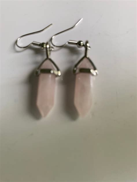 Rose Quartz Point Dangle Earrings Etsy