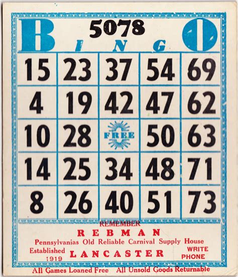 Papergreat Bingo Cards From Rebmans Carnival Supply House In Lancaster