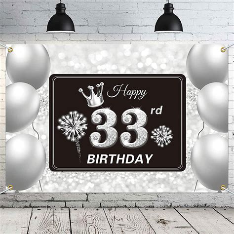 Pakboom Happy 33rd Birthday Backdrop Banner 33 Birthday