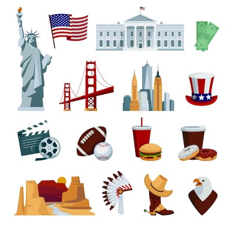 Free Vector Usa Flat Icons Set With American National Symbols And