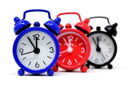 Three Blue Red Black Twin Bell Alarm Clocks The Eleventh Hour