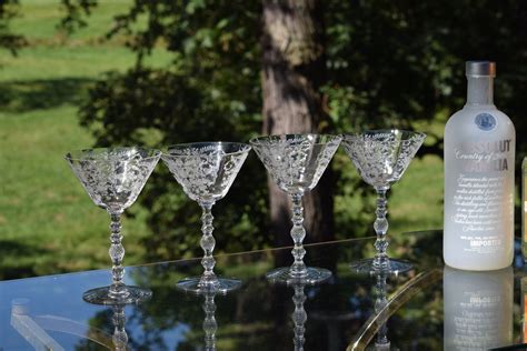 Vintage Etched Cocktail ~ Martini Glasses Set Of 4 Cambridge Portia Circa 1930 S Mixologist