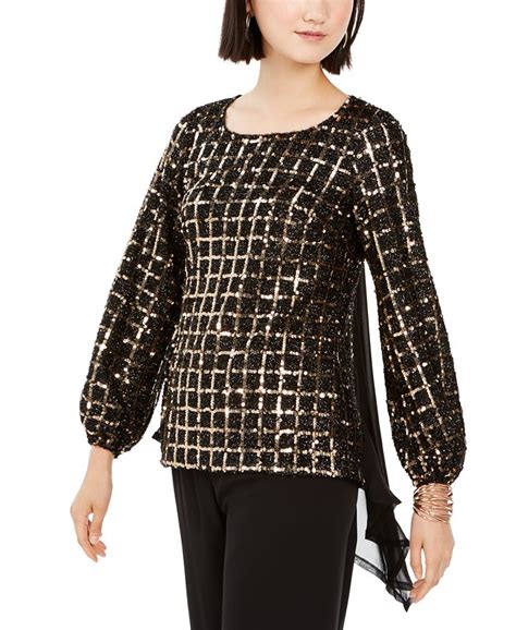 28th And Park Sequined Grid And Chiffon Blouse Created For Macys