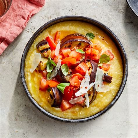 Grilled Eggplant And Tomatoes With Polenta Recipe Eatingwell