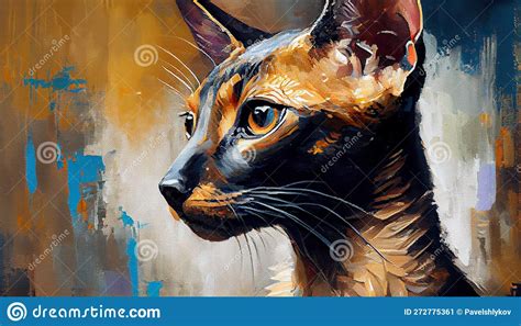 Face Of A Siamese Cat In Closeup Oil Painting Portrait Stock Image