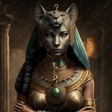 Premium Ai Image Ancient Egyptian Goddess Bastet Ancient Egyptian Catwoman With Gold Jewelry Ai