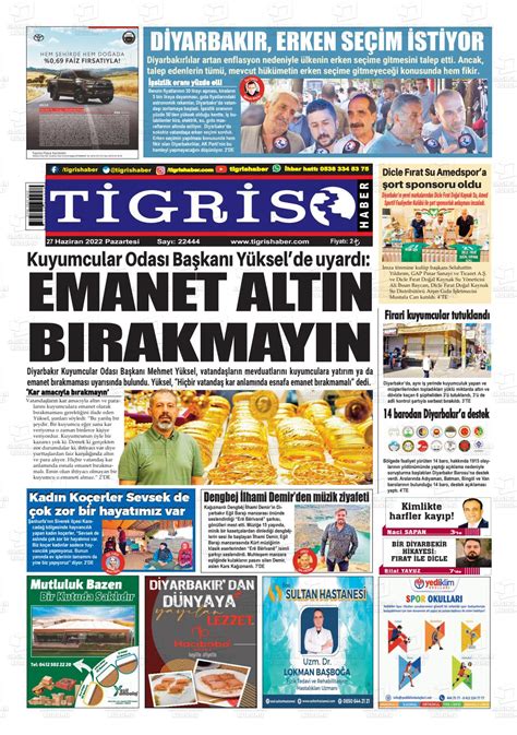 27 Haziran 2022 tarihli Tigris Haber Gazete Manşetleri