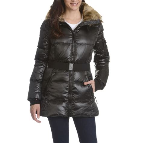 Shop S13nyc Womens Quilted Faux Fur Trim Hood Belted Down Coat Free