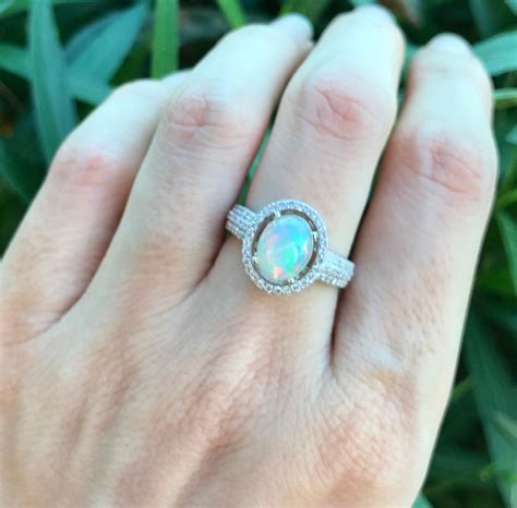 Fire 1ct Opal Oval Engagement Ring Genuine Welo Opal Promise Ring