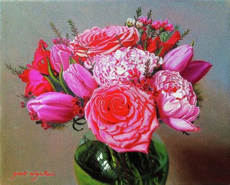 Pink Flower Arrangement Painting By Yoshi Mizutani