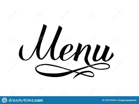 Menu Hand Written Word Isolated On White Calligraphy Lettering Vector