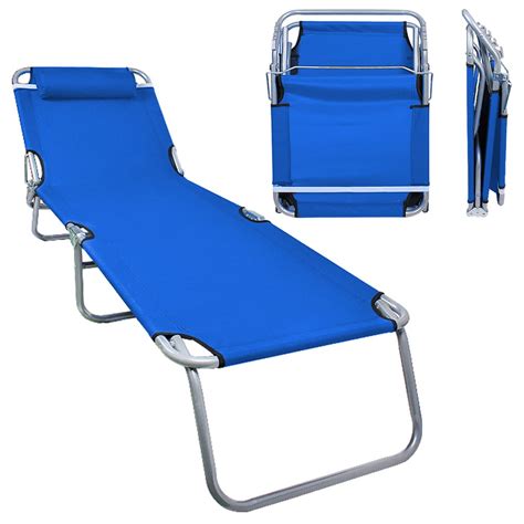 Patio Lounge Chair Folding Cot Sea Blue Reclining Portable Chaise Bed Chair For Outdoor Indoor