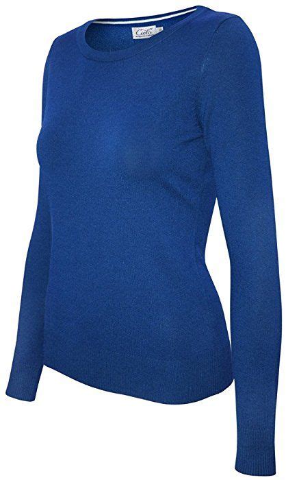 Cielo Womens Solid Soft Stretch Crewneck Pullover Knit Sweater Cobalt