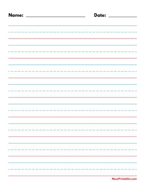 Printable Blue And Red Name And Date Handwriting Paper 34 Inch