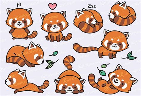Premium Vector Clipart Kawaii Red Pandas Cute Red Panda Etsy