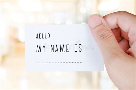 Hello My Name Is Words On Name Card In Hand Background Stock Image Image Of Background Copy