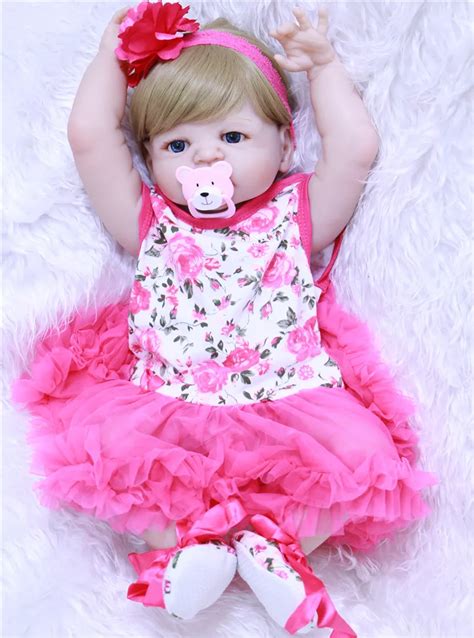 22 Reborn Dolls Full Body Silicone Reborn Babies Pink Dress Blond Hair