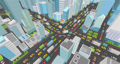 City Street Intersection Traffic Jams Road 3d Very High Detail