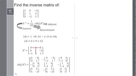 The determinant of a 3x3 matrix is found by reducing the problem to three 2x2 matrix terms. Inverse of a Matrix 3X3. Example. - YouTube