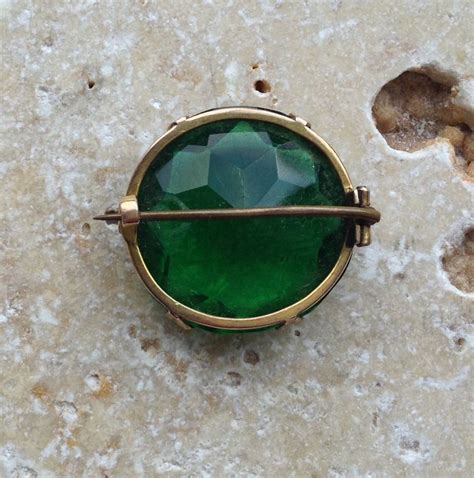 Vintage Green Glass Stone Brooch By Iamia