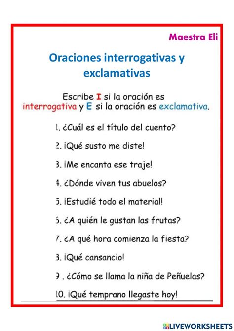 Oraciones Interrogativas Y Exclamativas Interactive Exercise