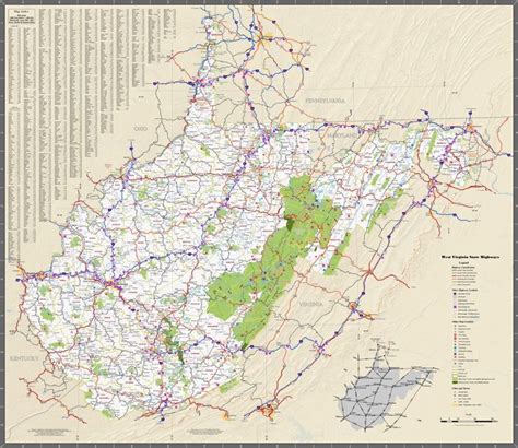 Large Detailed Tourist Map Of West Virginia Tourist Map Map Of West