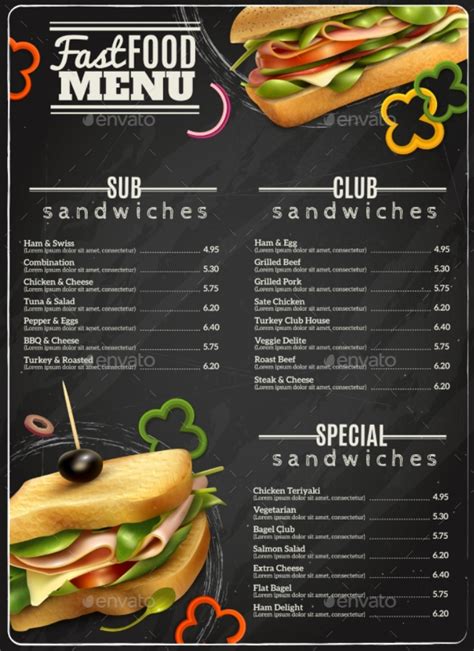Sumptuous Sandwich Menu 22 Free Design Templates In Psd Ai