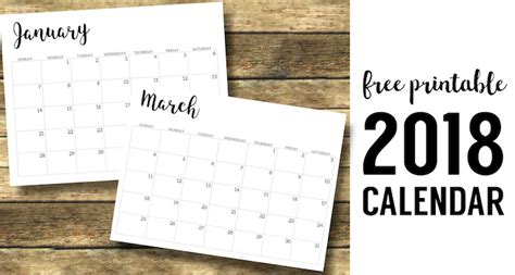 2018 Calendar Printable Free Template Paper Trail Design