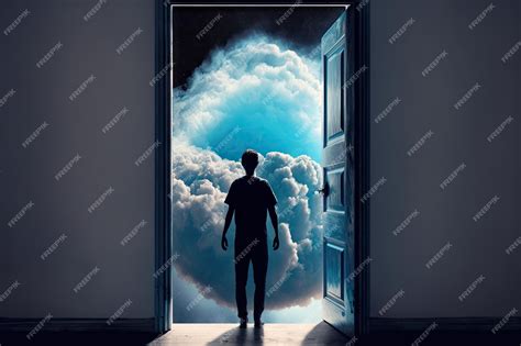 Persona caminando por la puerta al cielo con vista de la tierra y las