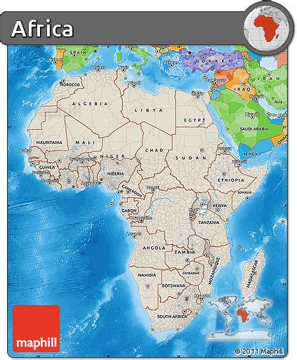 Free Shaded Relief Map Of Africa Political Outside