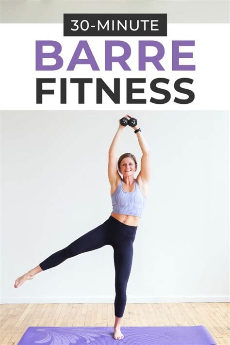 A Woman Doing A Yoga Pose With The Words 30 Minute Barrel Fitness On It