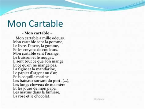 poesie mon cartable a mille odeurs pierre garmarra - Recherche Google