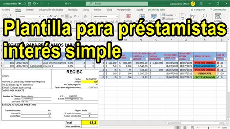 Plantilla Excel Prestamista Interés Simple O Paga Diario Con Recibo
