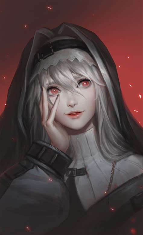 Download 2133x3508 Specter Arknights White Hair Red Eyes Pretty