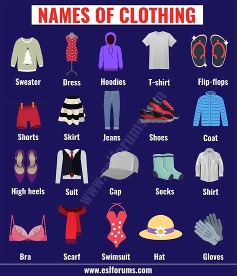 The Names Of Clothing In English With Pictures And Description For Each