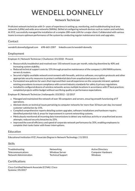Network Technician Resume Cv Example And Writing Guide