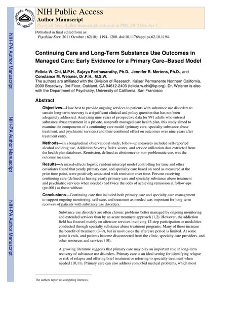 Pdf Continuing Care And Long Term Substance Use Outcomes In Managed