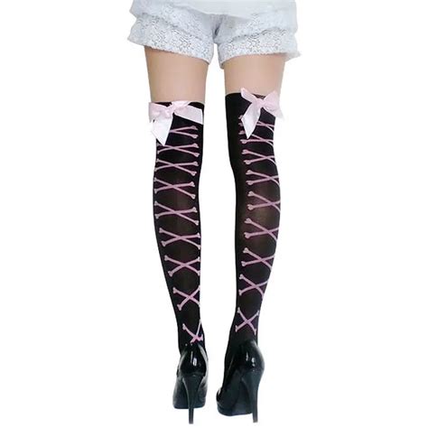 1 pair new womens lady girl bow bowknot skeleton over knee thigh high long lace stockings 3