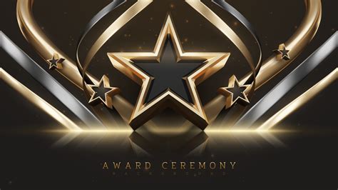 Award Ceremony Background With 3d Gold Star And Ribbon Element And