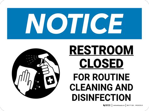 Notice Restroom Closed For Routine Cleaning Landscape Wall Sign