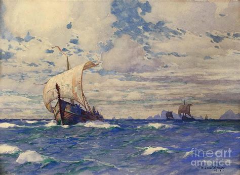 Viking Ships At Sea Painting By Pg Reproductions