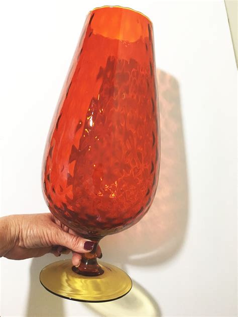 70s Hand Blown Amber Glass Mid Century Empoli Optic Vase Etsy Uk