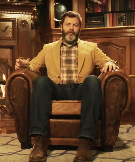 Here S Nick Offerman Sitting In Front Of A Yule Log Drinking Whisky For 45 Minutes You Re