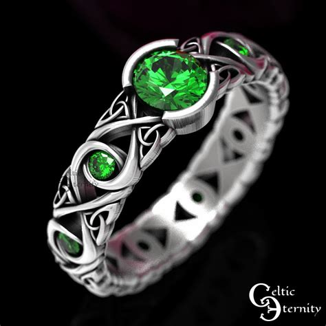 Celtic Engagement Ring With Emeralds Sterling Emerald Wedding Ring